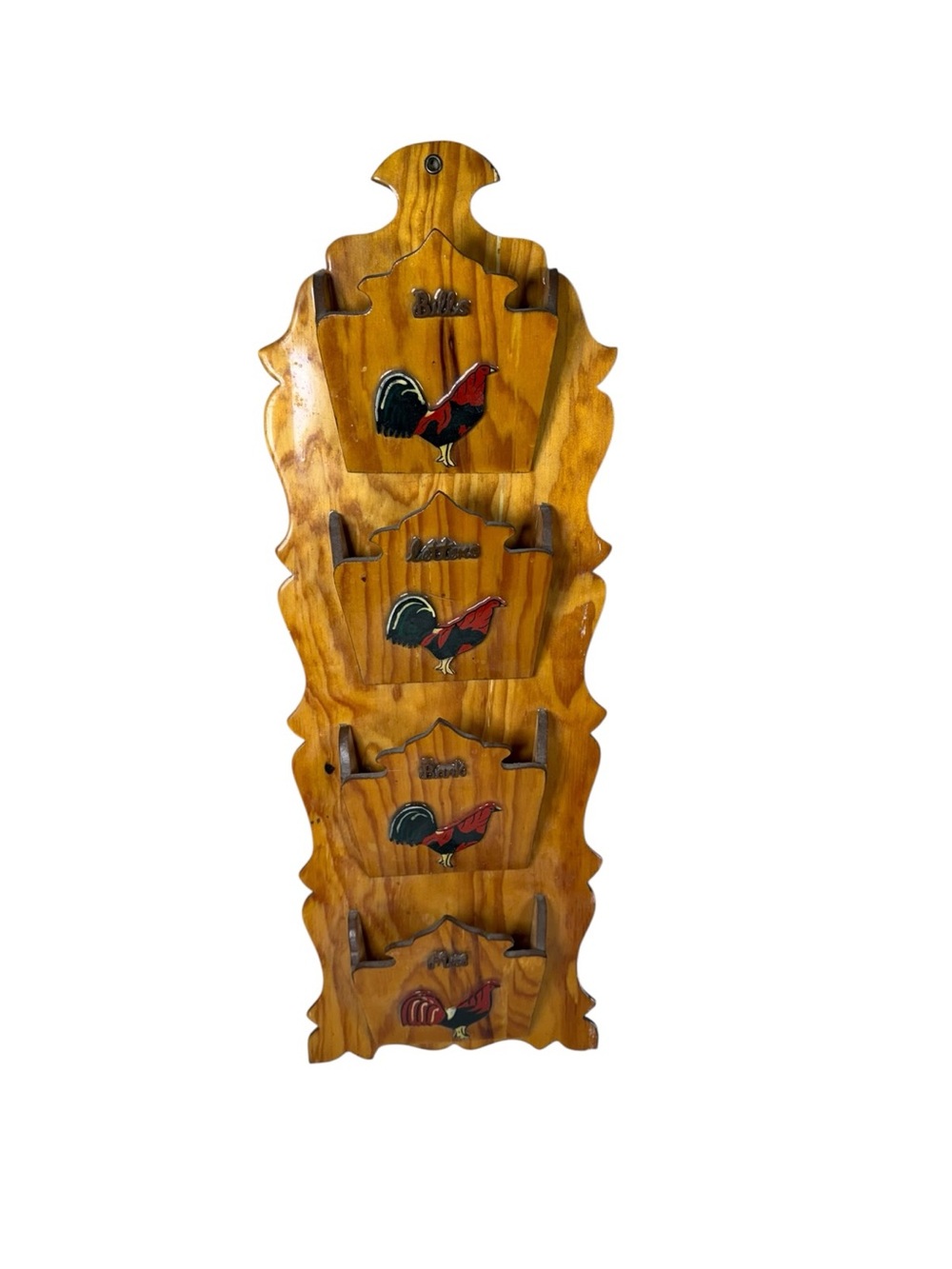 Wooden Rooster Wall Mail Organizer With Roosters